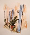 Porte et volets bleus  40X50  